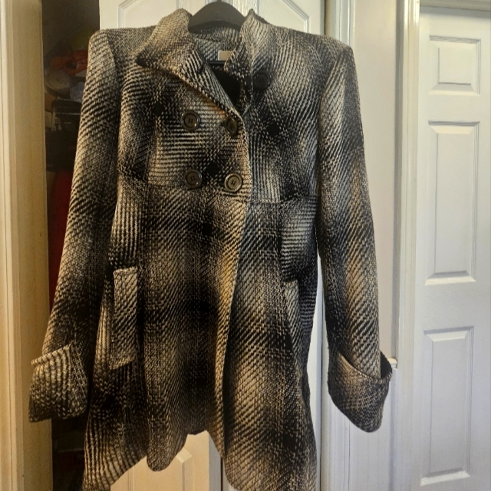 Michaels Black and White Pea Coat Classic Wool Blend